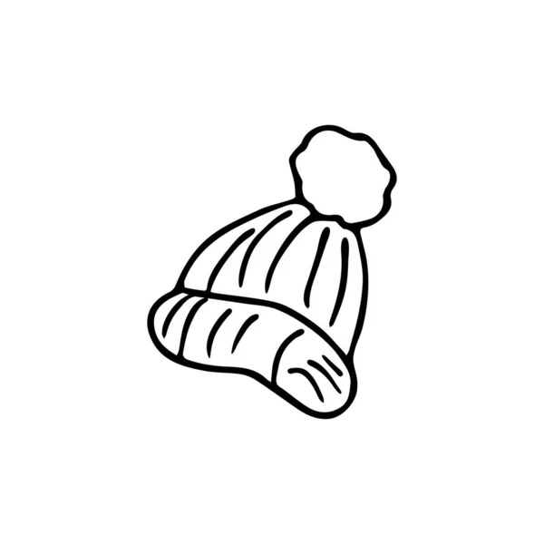 Doodle Automne Bonnet Tricoté Avec Pompon Des Vêtements Chauds Dessinés — Image vectorielle