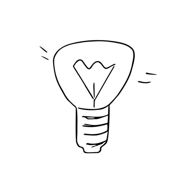 Doodle Lampadina Dispositivo Elettrico Disegnato Mano Idea Concettuale Segno Scoperta — Vettoriale Stock