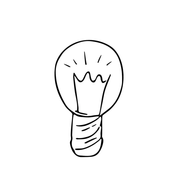 Doodle Glühbirne Handgezeichnetes Elektrisches Gerät Ideenkonzept Zeichen Der Wissenschaftlichen Entdeckung — Stockvektor
