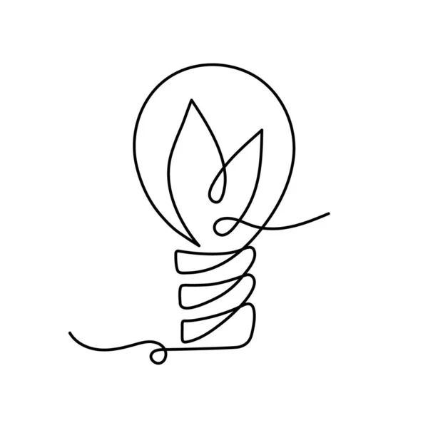 Light Bulb Leafs One Line Art Hand Drawn Continuous Contour — 스톡 벡터