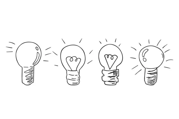 Doodle Lightbulbs Hand Drawn Electric Devices Set Idea Concept Sign — Image vectorielle