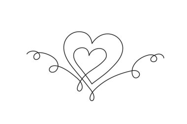 Kalp bir çizgi sanat, el çizimi aralıksız çizgi. 14 Şubat için romantik bir sembol. Basit minimalist tasarım. Düzenlenebilir felç. İzole edilmiş. Vektör