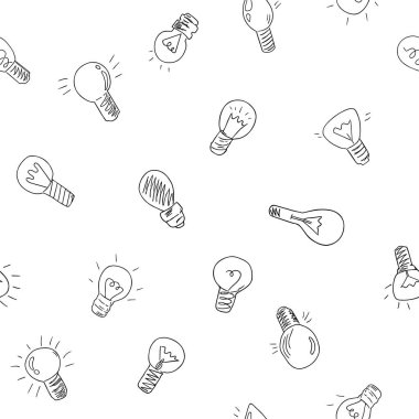 Karalama ampulleri ile kusursuz desen, el çizimi elektrikli cihazlar sonsuz arka plan. Minimalist tasarım. İzole edilmiş.