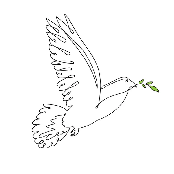 Hand Drawn Peace Dove Olive Branch One Line Art Continuous — Stok Vektör