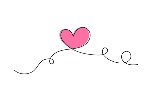 Heart One Line Art Hand Drawn Continuous Contour Romantic Symbol — 스톡 벡터