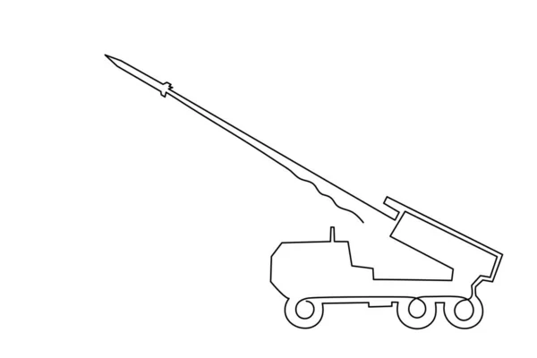 多管火箭炮系统Himars 军用战斗车发射火箭和炮弹 连续轮廓 战争设备 导弹战术炮 重型机械 可编辑 — 图库矢量图片