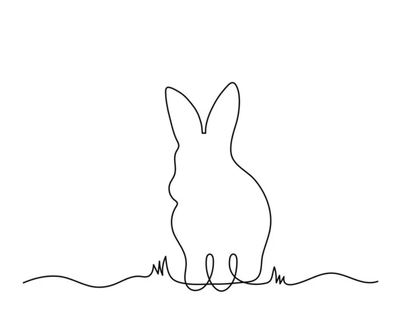 Rabbit One Line Art Hand Drawn Bunny Continuous Contour Animal — Vetor de Stock