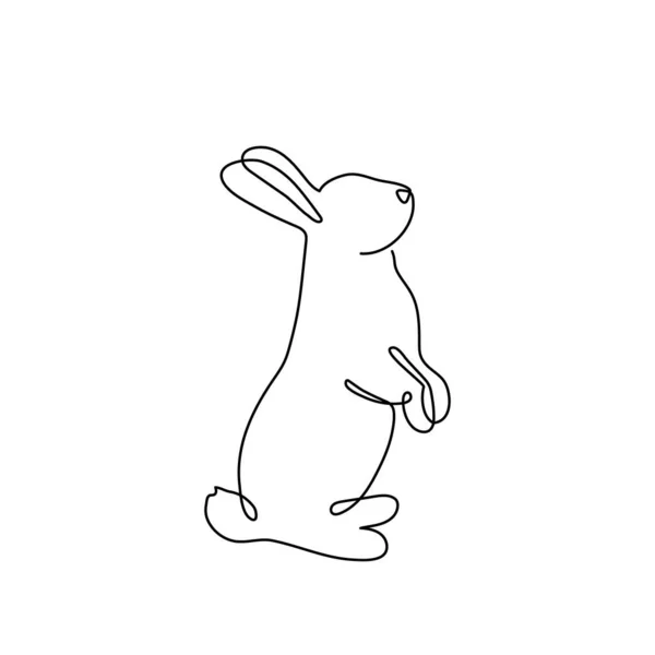 Rabbit One Line Art Hand Drawn Bunny Continuous Contour Animal — Stockový vektor