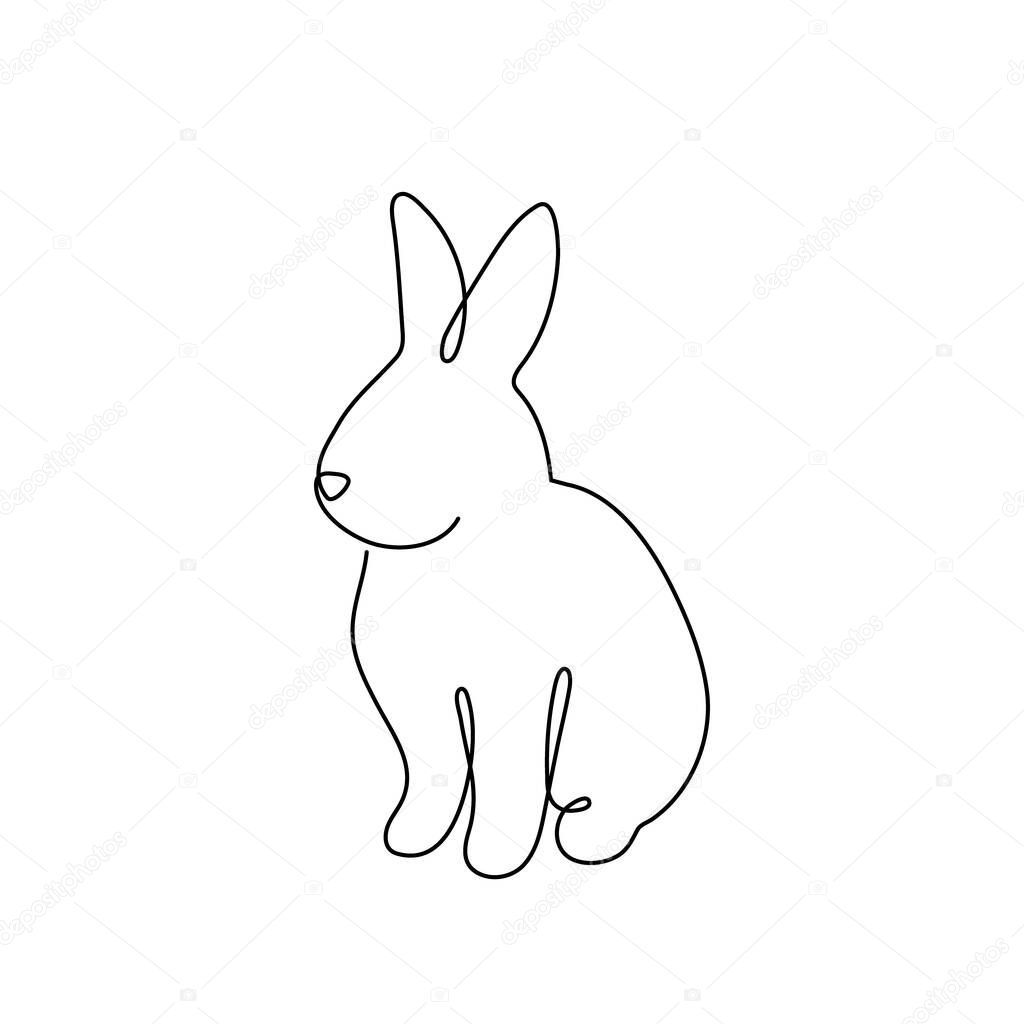 Rabbit one line art, hand drawn bunny continuous contour. Animal hare, symbol of 2023 by Chinese horoscope. Simple minimalist design. Editable stroke. Isolated.