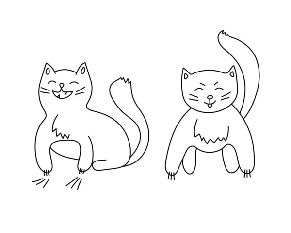 Hand Drawn Harmful Cute Cats Kitties Claws Cartoon Doodle Style - Stok Vektor
