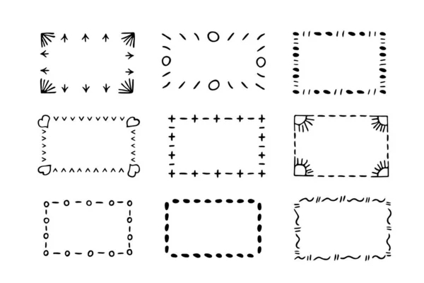 Doodle Frames Set Hand Drawn Monograms Edgings Cadres Simple Sketchy — ストックベクタ