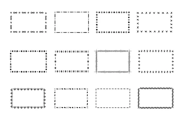 Conjunto Armações Doodle Monogramas Desenhados Mão Bordas Quadros Com Elementos —  Vetores de Stock