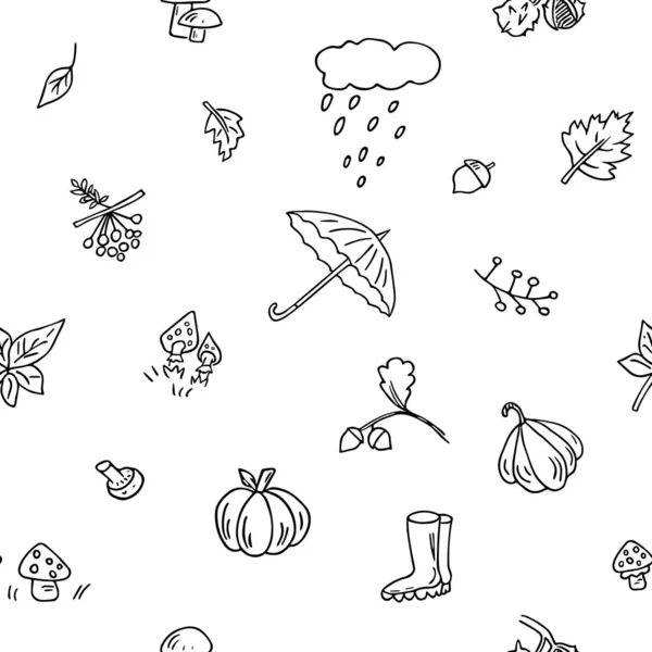 Doodle Autumn Seamless Pattern Hand Drawn Sketchy Style Background Nature — Wektor stockowy