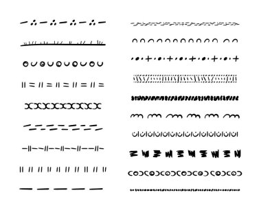 El çizimi altçizgileri seti. Dekorasyon için boho tarzı karalama etnik ayırıcılar, ayırıcılar, sınırlar ve çizikler. Moda Aztek çizgileri mürekkep ve kalemle boyanır. İzole edilmiş. Vektör