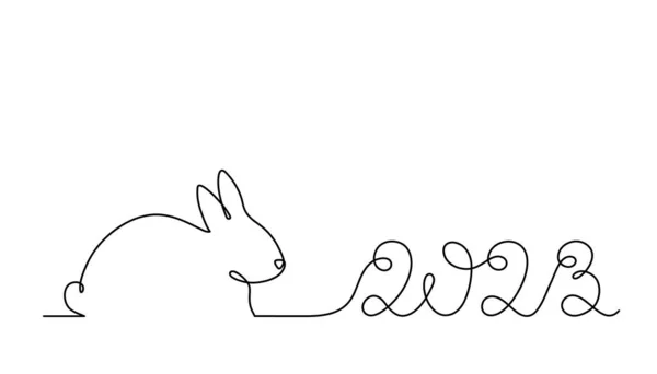 Rabbit Symbol 2023 Year One Line Art Hand Drawn Continuous — Vetor de Stock