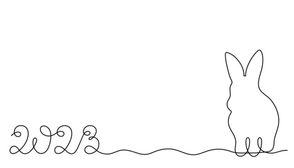 Rabbit 2023 One Line Art Hand Drawn Continuous Contour Doodle — Vetor de Stock