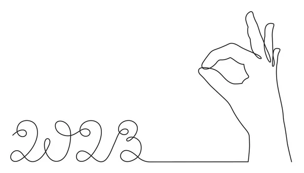 2023 Hand Gesturing Okay One Line Art Hand Draw Continuous — ストックベクタ