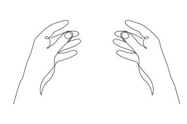 Hand drawn hands, one line art, palms continuous contour. Doodle, sketch style. Isolated Vector
