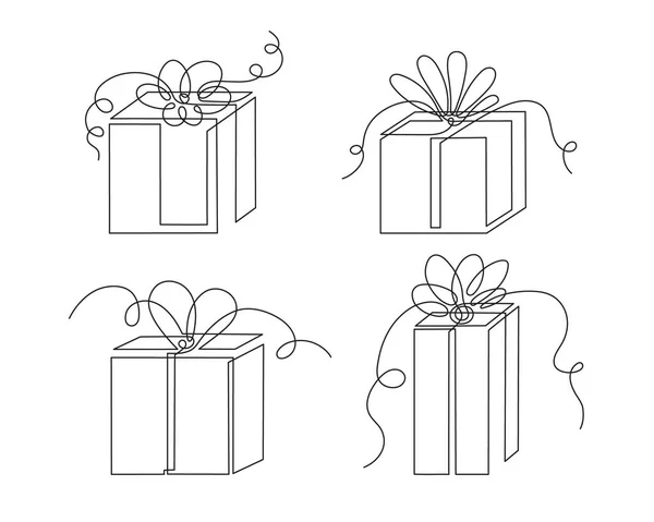 Gifts One Line Set Hand Drawn Continuous Contours Doodle Sketch — 스톡 벡터