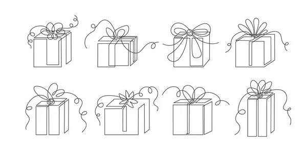 Gifts One Line Set Hand Drawn Continuous Contours Doodle Sketch — Archivo Imágenes Vectoriales