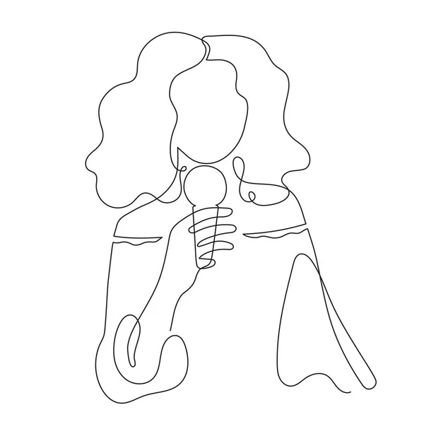 Девушка Микрофоном Рисунок Одной Линии Нарисованный Вручную Стилизованный Непрерывный Контур — стоковый вектор