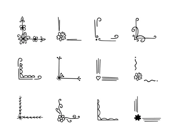 Corners Hand Drawn Set Decorative Monograms Calligraphic Borders Page Design — Wektor stockowy