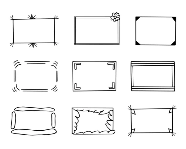 Conjunto Armações Doodle Monogramas Desenhados Mão Bordas Quadros Com Elementos —  Vetores de Stock