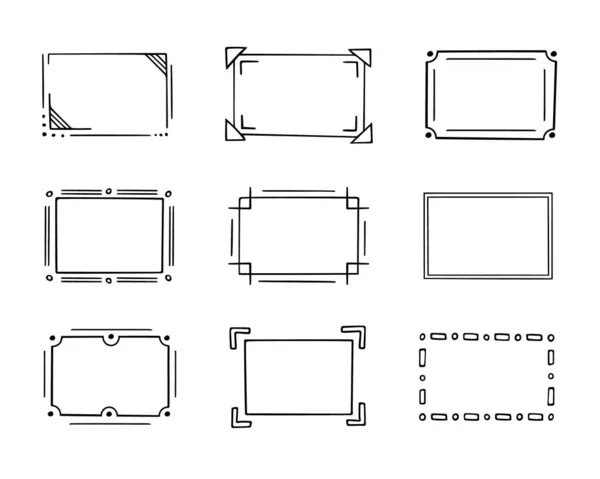 Conjunto Armações Doodle Monogramas Desenhados Mão Bordas Quadros Com Elementos —  Vetores de Stock
