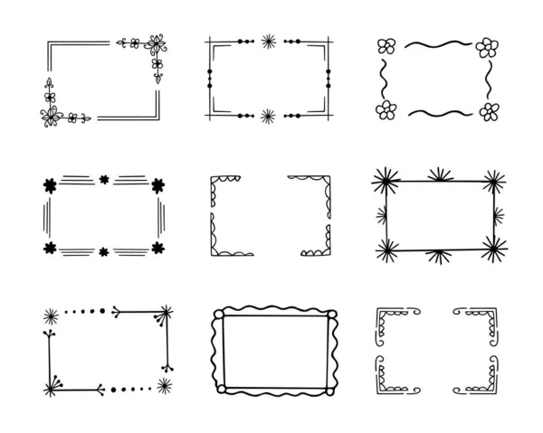 Doodle Frames Set Hand Drawn Monograms Edgings Cadres Simple Sketchy — ストックベクタ