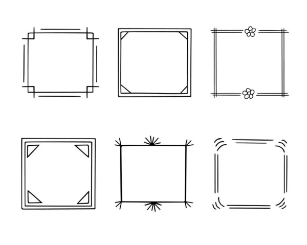 Doodle Frames Set Hand Drawn Monograms Edgings Cadres Simple Sketchy — ストックベクタ