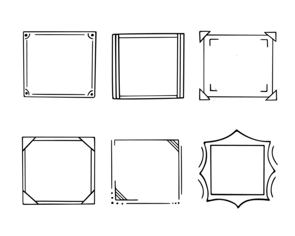 Doodle Frames Set Hand Drawn Monograms Edgings Cadres Simple Sketchy — Wektor stockowy