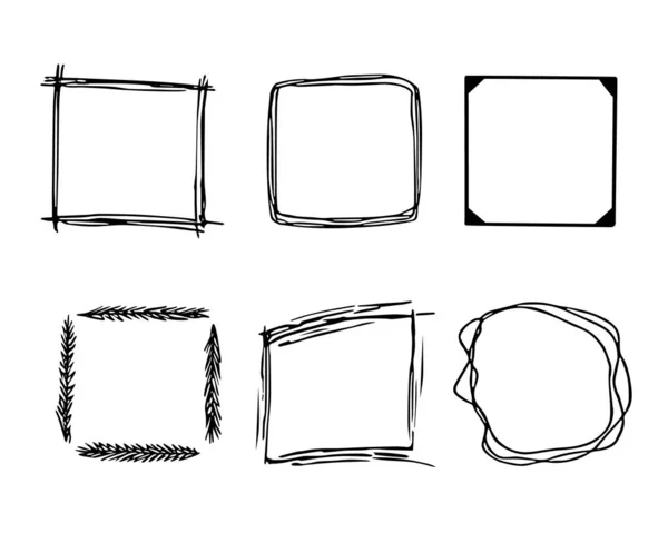 Doodle Frames Set Hand Drawn Monograms Edgings Cadres Simple Sketchy — ストックベクタ