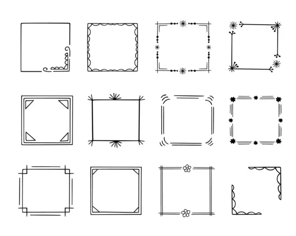Doodle Frames Set Hand Drawn Monograms Edgings Cadres Simple Sketchy — Vetor de Stock