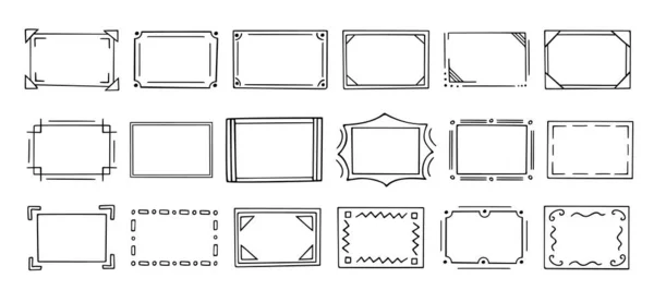 Doodle Keretek Készlet Kézzel Rajzolt Monogramok Edgings Káderek Egyszerű Vázlatos — Stock Vector