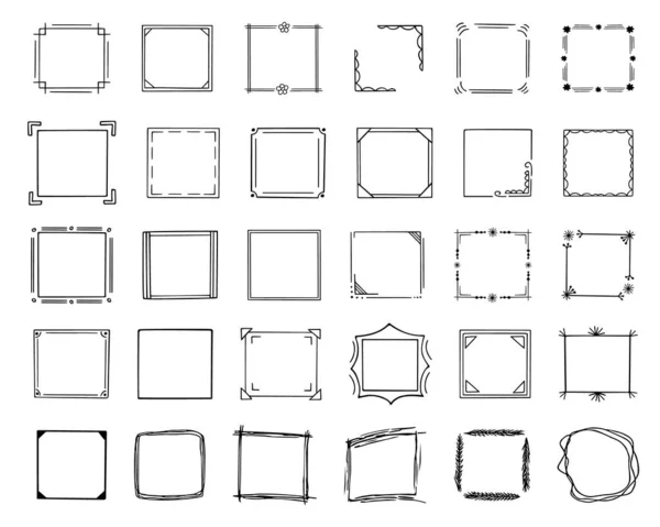 Doodle Frames Set Hand Drawn Monograms Edgings Cadres Simple Sketchy — Wektor stockowy