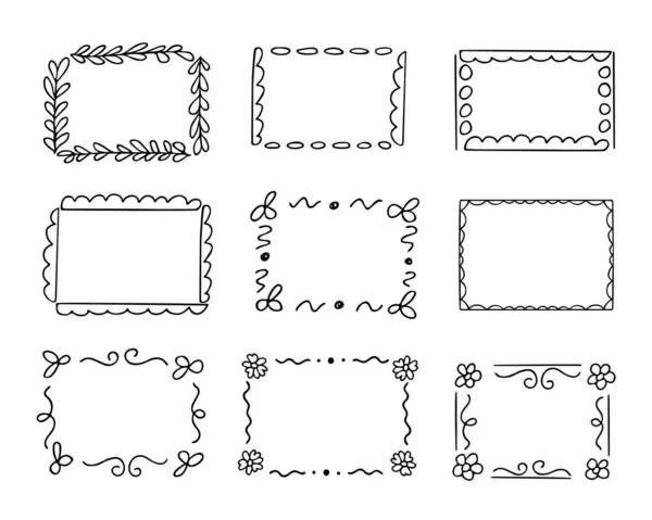 Doodle Frames Set Hand Drawn Monograms Edgings Cadres Simple Sketchy — Archivo Imágenes Vectoriales