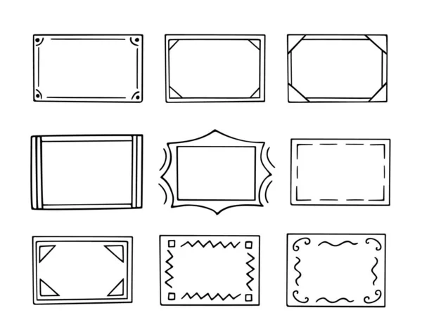 Doodle Frames Set Hand Drawn Monograms Edgings Cadres Simple Sketchy — Stockvector