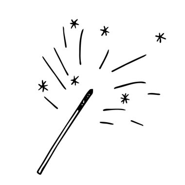 Kıvılcımlı Bengal ışığı, el yapımı element, Sparkler eskiz çizimi tarzı. Yeni yıl ya da Noel tatili için özel tasarım, mürekkeple, kalemle, kalemle. Geleneksel eğlence. İzole edilmiş.
