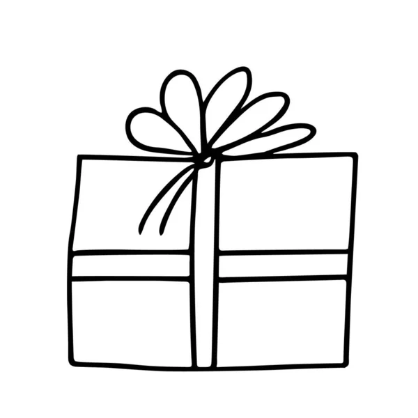 Regalo Dibujado Mano Decorado Con Cinta Lazo Doodle Estilo Dibujo — Vector de stock