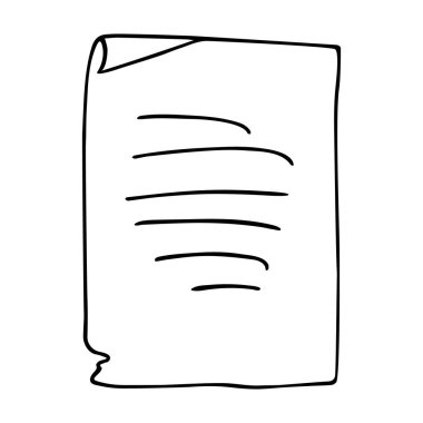 Kağıt parşömen kağıdı. Kavisli papirüs harfi dökümanı. El çizimi, karalama çizimi. Freehand, minimalizm tarzı, çizgi sanatı. İzole Vektör