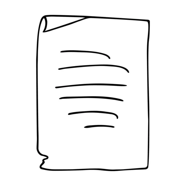 Hoja Papel Pergamino Documento Carta Papiro Curvado Esquema Dibujado Mano — Vector de stock