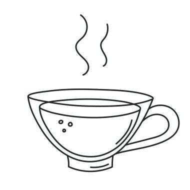 Kahve ya da çay fincanı, geleneksel içecek. Canlandırıcı bir sabah içkisi. Elle çizilmiş çizim tarzı. Düzenlenebilir felç. İzole edilmiş. Vektör.