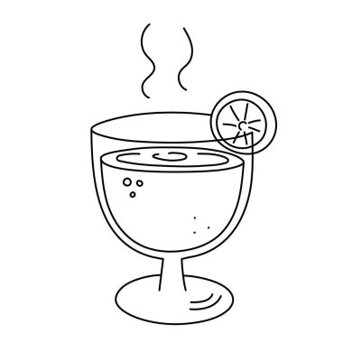 İçki, alkollü kokteyl, bayram kutlaması için şenlikli içecek. Tasarım menüsü için kullan. El çizimi karalama stili. Düzenlenebilir felç. İzole edilmiş. Vektör.