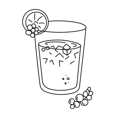 İçki, alkollü kokteyl, bayram kutlaması için şenlikli içecek. Tasarım menüsü için kullan. El çizimi karalama stili. Düzenlenebilir felç. İzole edilmiş. Vektör.