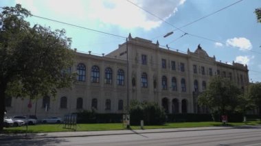 Yazın güneşli bir günde Almanya 'nın Münih şehrinde bir cadde manzarası.