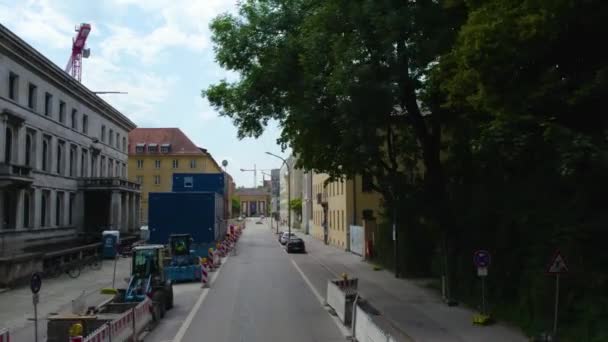 Letecký Pohled Ulici Mnichově Německo Vrcholu Dvojité Decker Autobus Slunný — Stock video