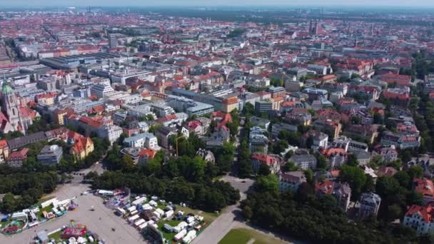 Flygfoto Över Staden München Bayern Tyskland Solig Dag Sommaren — Stockvideo