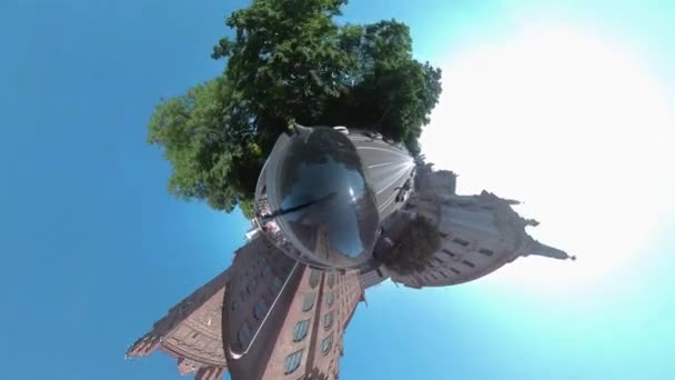 Little Planet Format Driving Streets Munich Sunny Day Summer — Stock Video