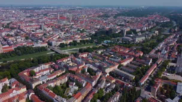 Flygfoto Över Staden München Bayern Tyskland Solig Dag Sommaren — Stockvideo