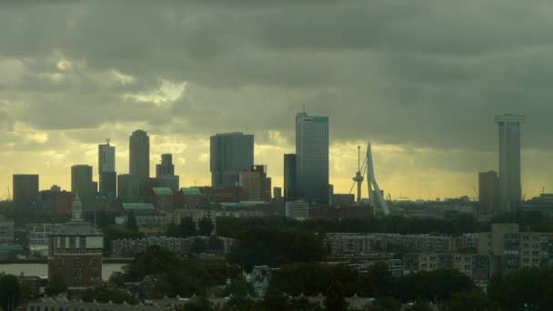 Aerial View Time Lapse City Rotterdam Netherlands Late Afternoon — Stock Video